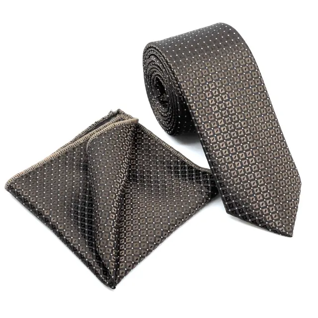 Καφέ Γραβάτα Microfiber Σετ με Μαντηλάκι