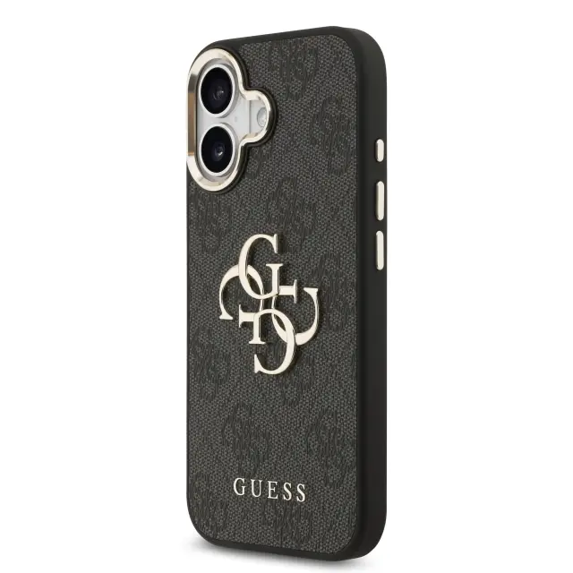 Guess PU Leather 4G Metal Logo Gold Frame Case for iPhone 17 Black 2