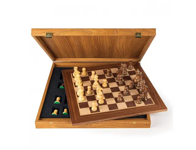 Σετ Χειροποίητο Σκάκι Wooden Chess Manopoulos από Ξύλο, με πιόνια Staunton, θήκη αποθήκευσης και διαστάσεις 40x40cm - Walnut SW42B40K 2