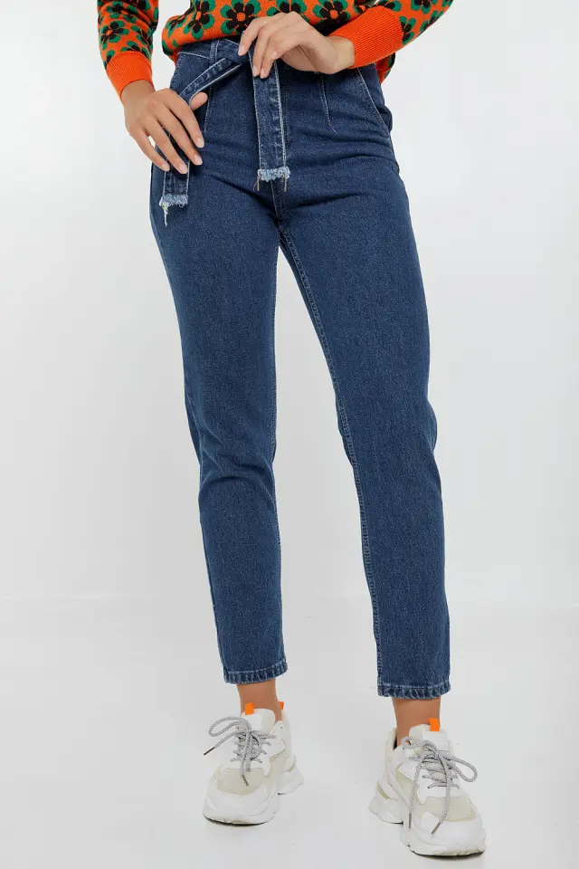 Παντελόνι Jean με Ζωνάκι Denim Μπλε Σκούρο