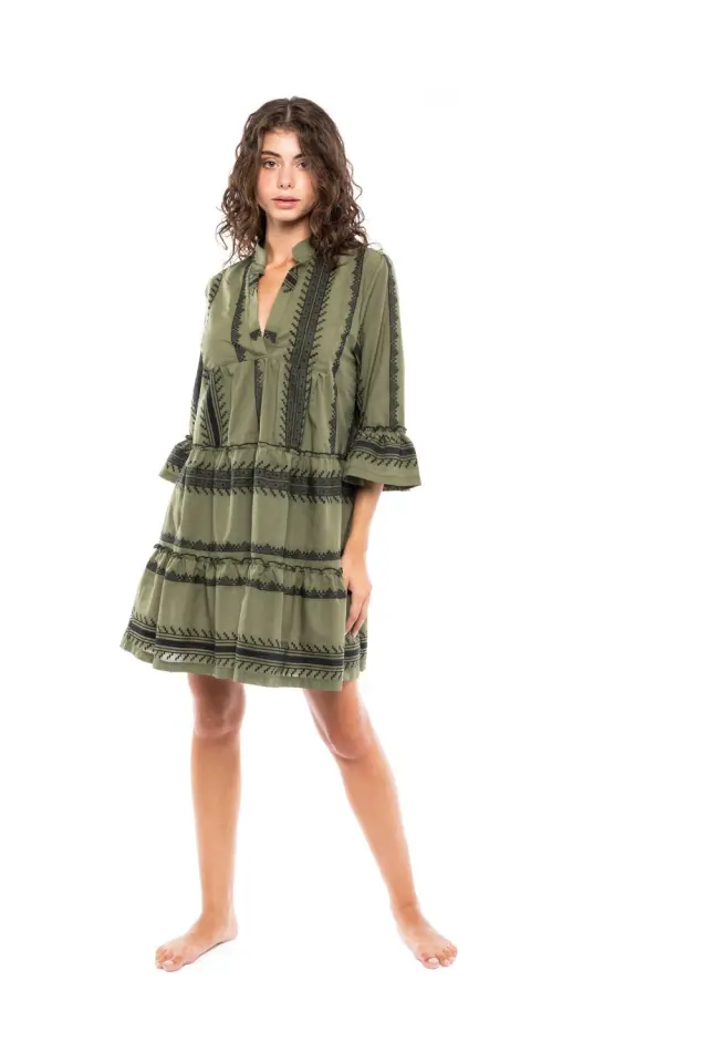B238 - Oil Green - BEACHWEAR GREEN & BLACK EMBROIDERY