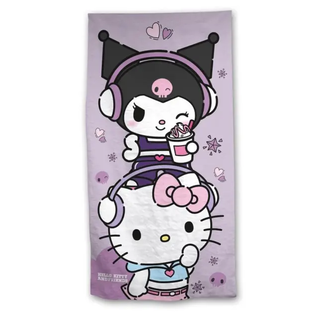 Hello Kitty + Kuromi Πετσέτα Θαλάσσης 70×140cm Μωβ 100% Polyester με Γρήγορο Στέγνωμα – AyMax