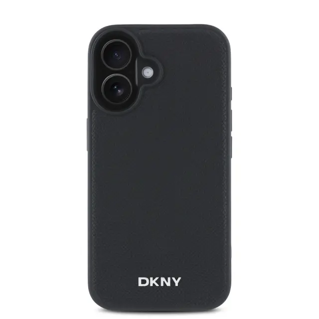 DKNY PU Leather Silver Metal Logo Magsafe Case for iPhone 16 Plus Black 2