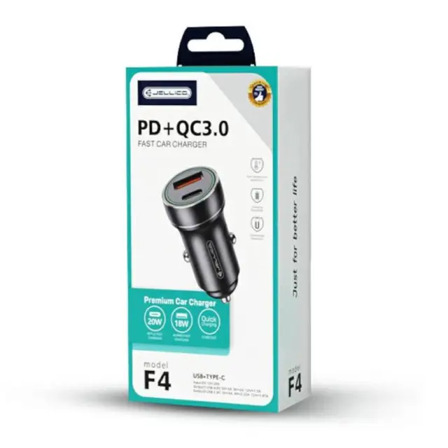 Φορτιστής Αυτοκινήτου Jellico F4 PD+QC3.0 Two Way - Black 2