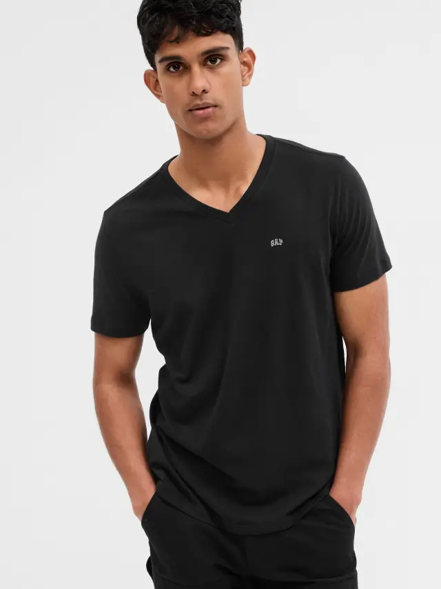 Μαύρη Gap Logo V-Neck Μπλούζα true black - S