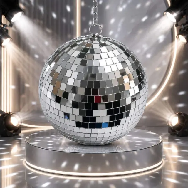 LIGHT4ME MBM 20 silver mirror disco ball 20 cm 1.5 rpm rotating motor hanging chain stage decoration 3