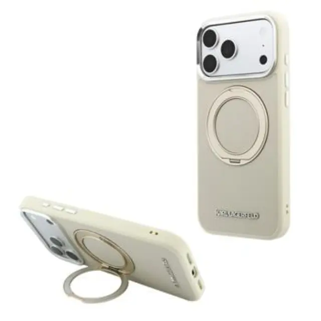 Karl Lagerfeld PU Saffiano Ring Stand MagSafe Case for iPhone 18 Pro Max Beige