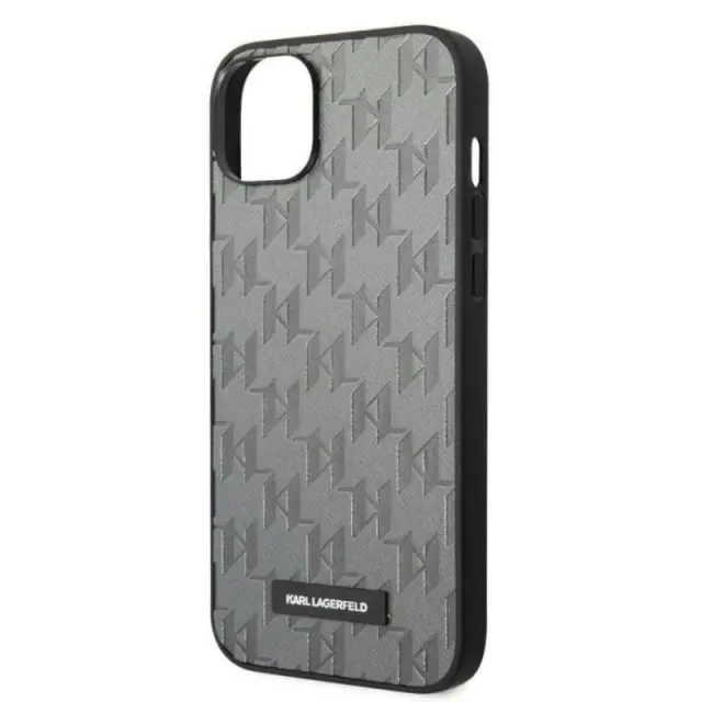 Karl Lagerfeld iPhone 14 Plus Hardcase Backcover - Saffiano Leather - Metal Logo - Grey