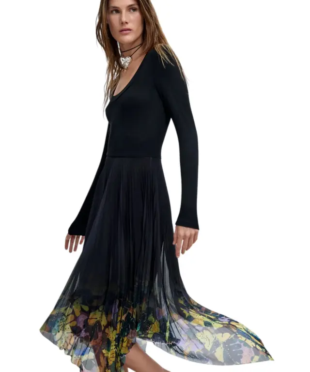 Desigual - Γυναικείο Πλεκτό Μίντι Φόρεμα Alba 26WWVW12-2000 Μαύρο με Σχέδια 2