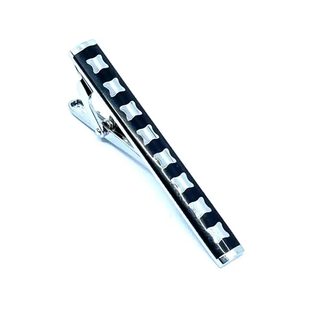 Ασημί Μαύρο Κλιπ Γραβάτας 5,5 cm με Σμάλτο – LGTC/5.5-12