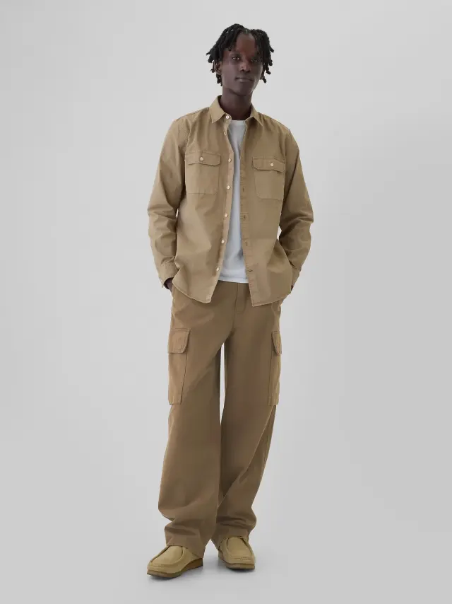 Μπεζ Baggy Cargo Τζιν Παντελόνι Mud