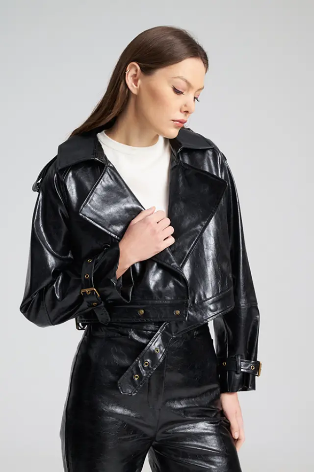 Cropped Leather Look AZURE JACKET - XS 2