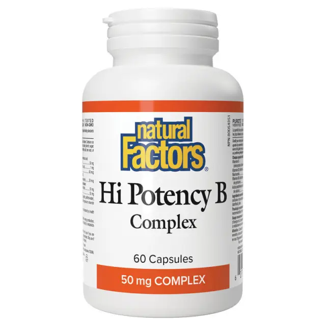 Natural Factors Hi Potency B-Complex Βιταμίνη για Ενέργεια, Ενίσχυση του Ανοσοποιητικού & το Νευρικό Σύστημα 50mg Natural 60 κάψουλες