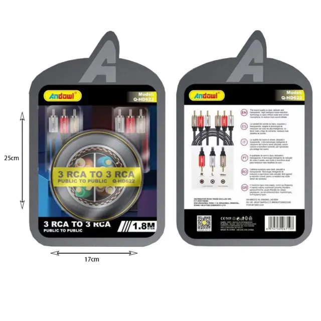 Andowl Καλώδιο 3 RCA σε 3 RCA 2.0M Q-HD622 - Cable public to public Z774172 2