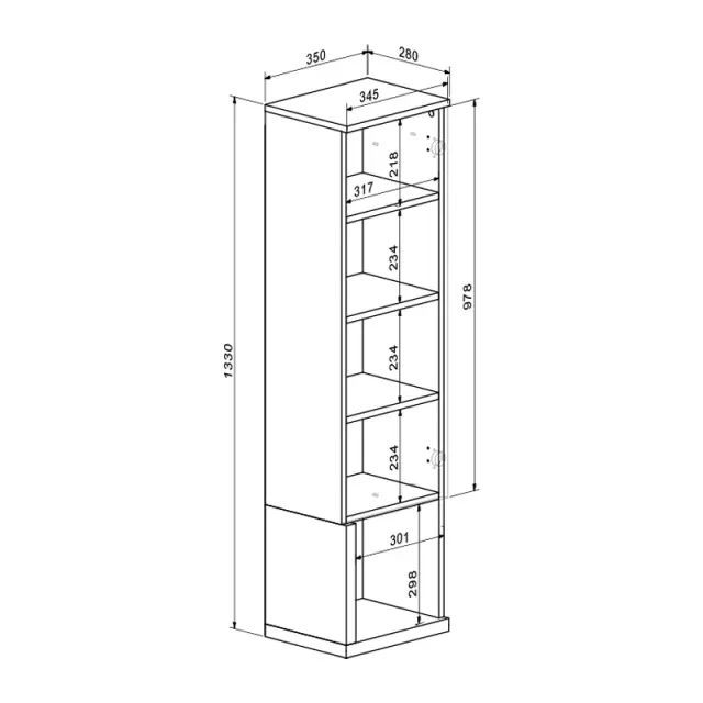 Σύνθετο σαλονιού Norda pakoworld κρεμ με oak 187x40x58.4εκ 2