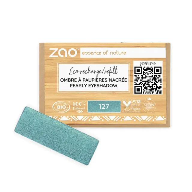 Zao Organic Eyeshadow Rectangle Pearly Refill - Βιολογική Pearly Σκιά Ματιών (Ανταλλακτικό) - Zao 127 Peacock blue