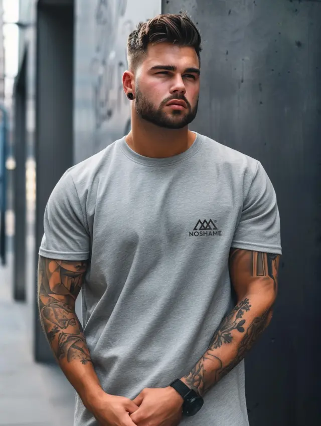 T-shirt Noshame® Γκρί με τύπωμα - P152247 - 3XL