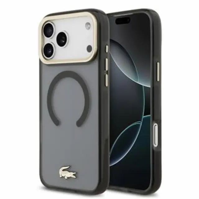 Lacoste PC/TPU Frosted Finish Gold Logo MagSafe Case for iPhone 18 Pro Max Black