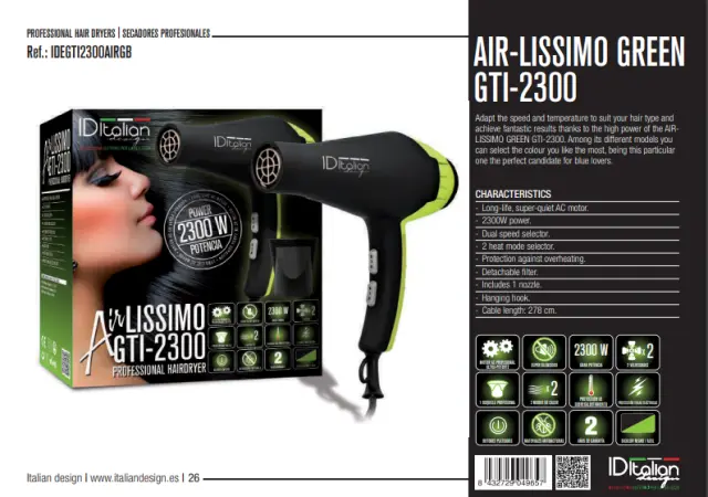 ID Italian Air Lissimo Hair Dryer GTI-2300 Goldstar Μαύρο-Χρυσό - Επαγγελματικό Σεσουάρ (Πιστολάκι για στέγνωμα μαλλιών) 3
