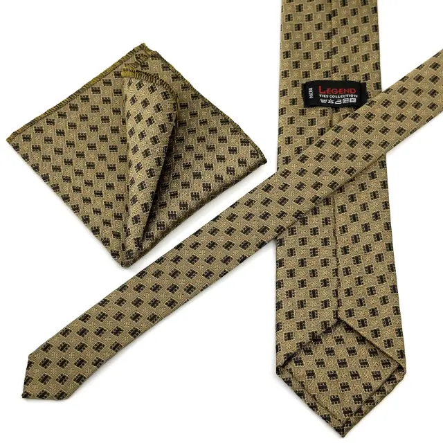 Σχεδιαστική Γραβάτα Microfiber Καφέ Σετ με Μαντηλάκι 3