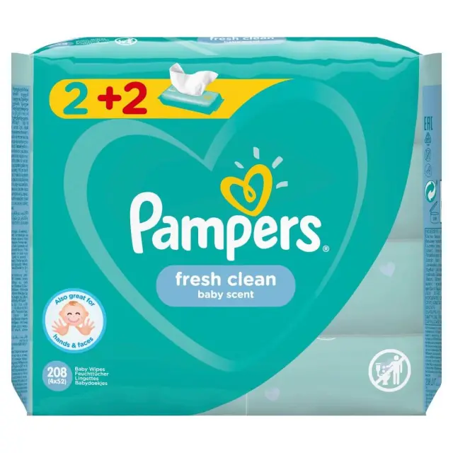 Pampers Fresh Clean Μωρομάντηλα χωρίς Οινόπνευμα 4x52τμχ