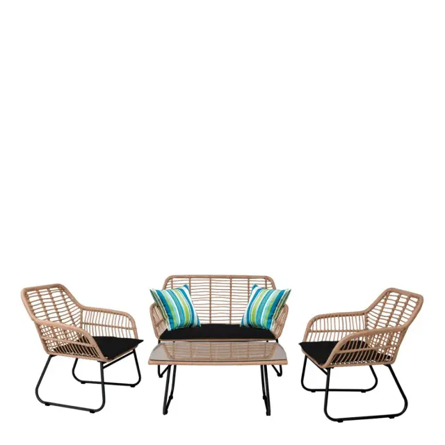 Σετ Σαλόνι Κήπου SALSA Μαύρο/Φυσικό Μέταλλο/Wicker 2Θ. Καναπές+Τραπεζάκι+2 Πολυθρόνες