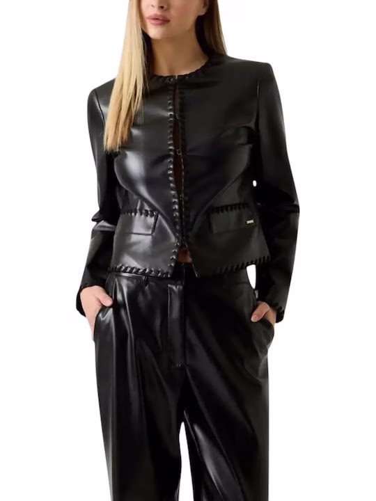 Guess Δερμάτινο Γυναικείο Biker Jacket Μαύρο Μαύρο - S 2