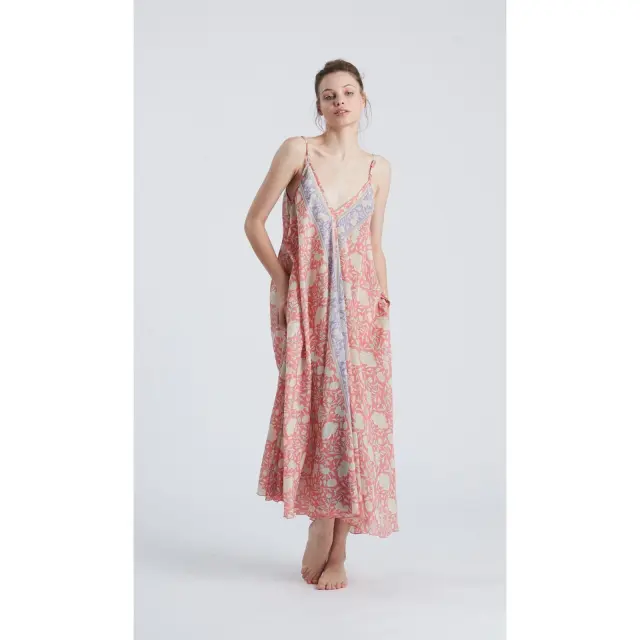 Γυναικείο φόρεμα Αμάνικο V λαιμόκοψη Maxi Pink Pines Τύπος 6652 Happy People