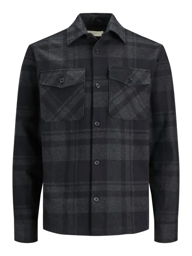JPRROY CHECK OVERSHIRT L/S SN dark grey melange - S