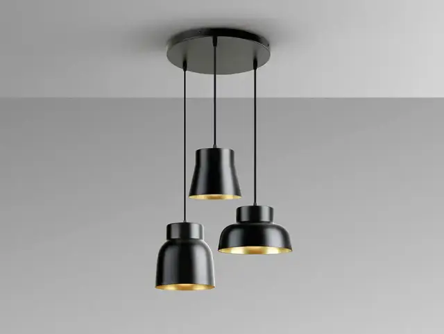 Κρεμαστό φωτιστικό Vulcano Black Golden D50 στρογγυλό 3L Μαύρο Μαύρο/Χρυσό Χρυσό
