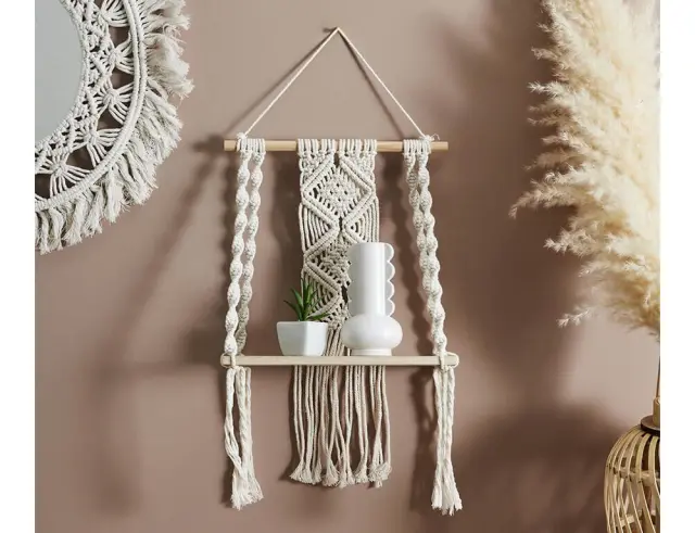 Ράφι τοίχου Μακραμέ Home Deco Factory με διαστάσεις 30x15x50cm HD0180 2