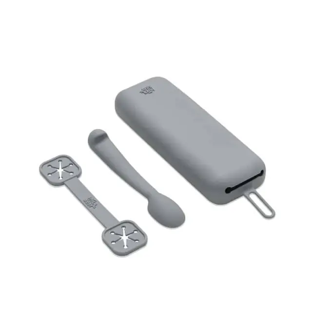 Interbaby Σετ Κορδέλα Στήριξης Σαλιάρας Σιλικόνης + Κουτάλι Grey 2