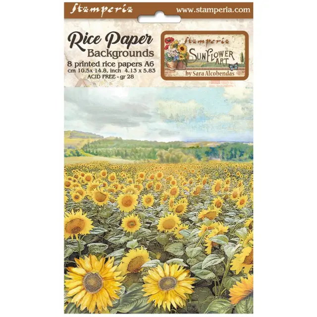 Σετ 8 ριζόχαρτα ντεκουπάζ Stamperia 10.5×14.8cm, Backgrounds - Sunflower Art