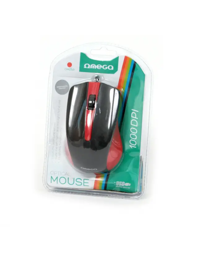 MOUSE OMEGA OM-05R OPTICAL 800-1200-1600DPI RED BLISTER [41790]