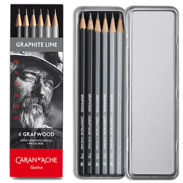 Caran d'Ache Σετ 6 Μολύβια Grafwood σε Μεταλλική Κασετίνα