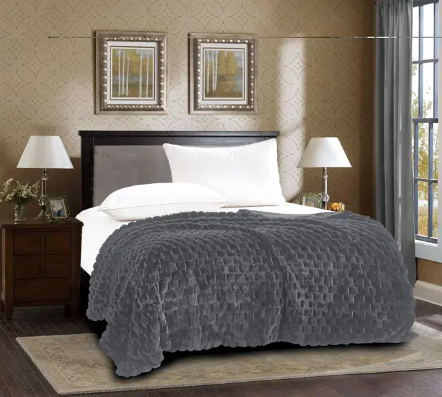Διακοσμητική γούνινη κουβέρτα mink (220cm x 240cm) γκρί - -