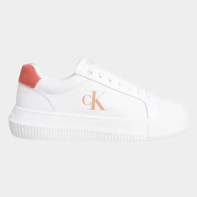 Calvin Klein- Γυναικεία Δερμάτινα Sneakers Chunky Cupsole Low Laceup Lth Ml YW0YW01670-0K6 Λευκό - 40