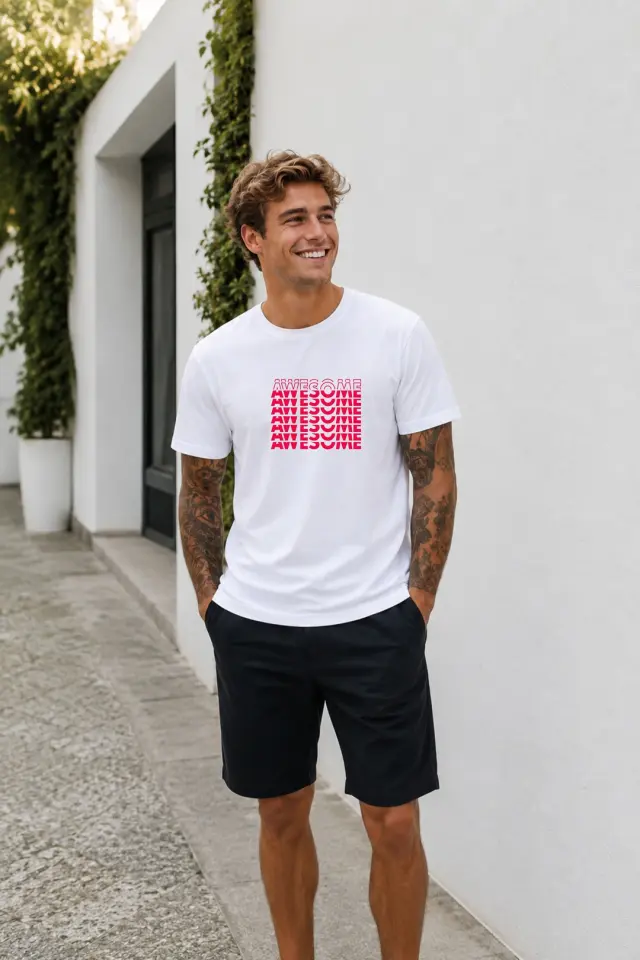 T-shirt Noshame® Λευκό με τύπωμα Awesome - 3026085 - XXL