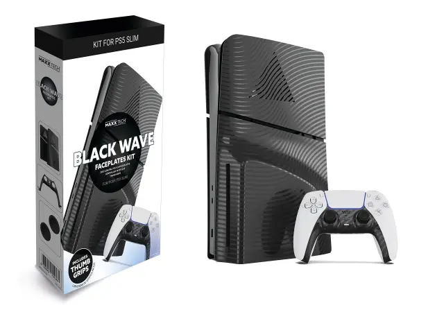Maxx Tech PS5 Slim Faceplates AND Controller Faceplates - Black Wave - PlayStation 5