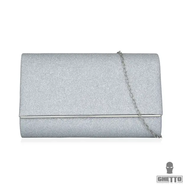Ghetto Silver Glitter Evening Clutch | Elegant Chain Shoulder Bag