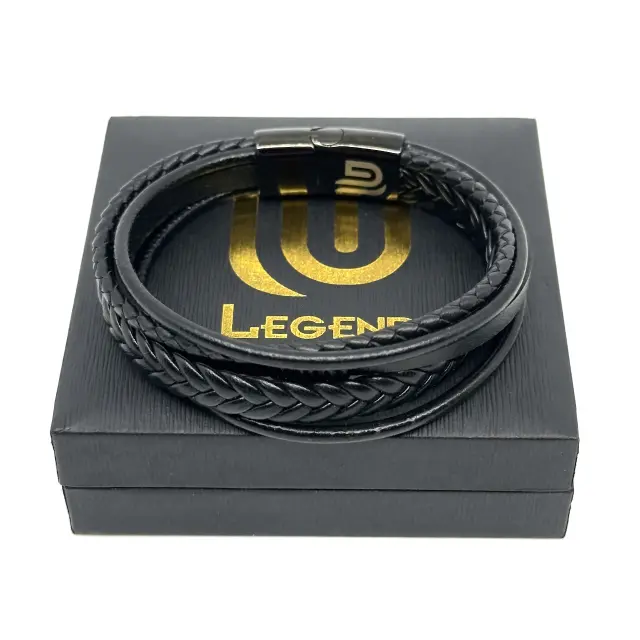 Μαύρο Δερμάτινο Βραχιόλι Unisex 19 cm 2