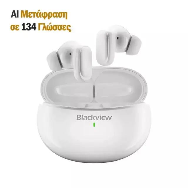 Blackview AirBuds 30 Ασύρματα Bluetooth Ακουστικά με AI Μετάφραση 134 Γλωσσών, IPX7 + Θήκη Φόρτισης – Λευκά