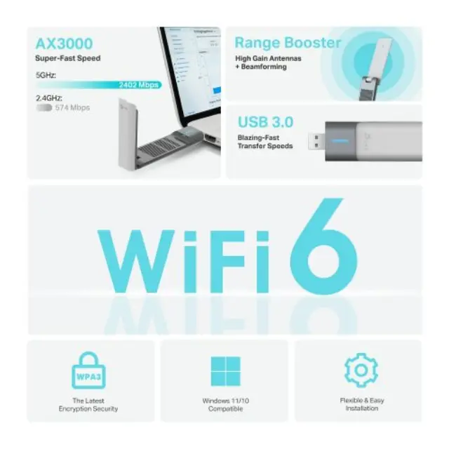 TP-Link AX3000 Wireless Adapter Archer 2? High-Gain Dual-Band Antennas (TX50UH) (ARCHER TX50UH) 3