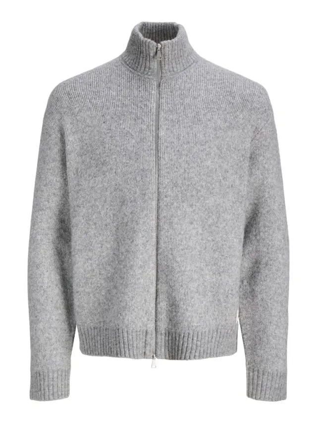 JORMONTREAL KNIT OLLIE ZIP CARDIGAN LN - Light Grey Melange