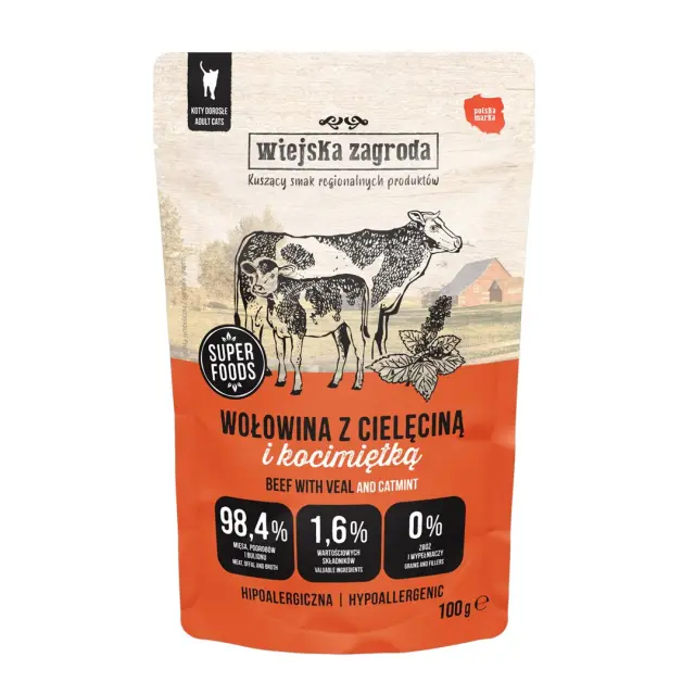 WIEJSKA ZAGRODA Beef with veal and catnip &ndash; wet food for cats &ndash; 100g