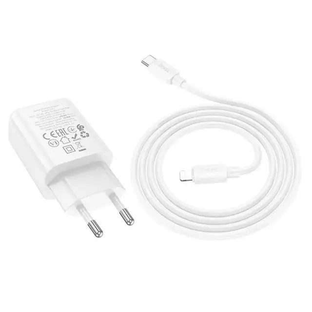 Phone charger Hoco USB C QC PD 30W + cable USB C to Lightning N62 white 2