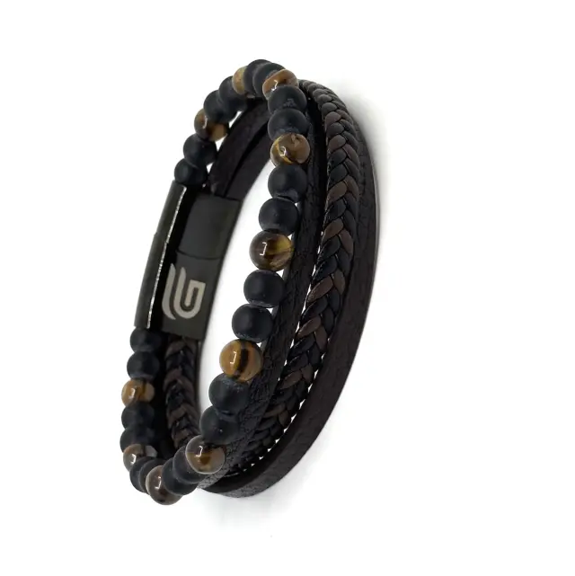 Καφέ Δερμάτινο Βραχιόλι με Tiger Eye LGD-BR/2075 3