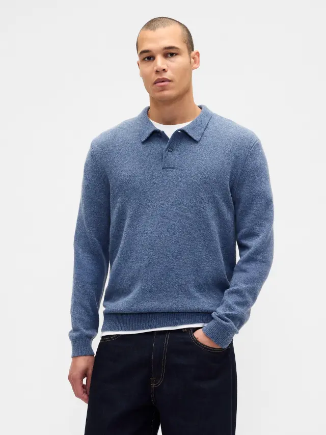 Merino & Μαλλί Polo Πουλόβερ cornflower - S