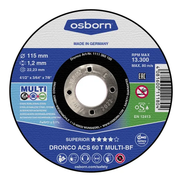 OSBORN ΔΙΣΚΟΣ ΚΟΠΗΣ ΣΙΔΗΡΟΥ INOX Φ115