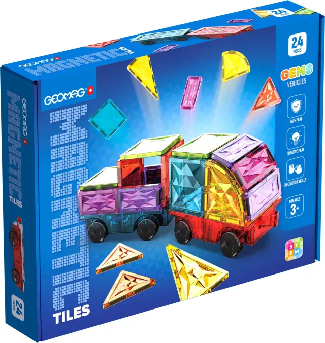 Geomag Magnetic Tiles Gems Vehicles 24pcs